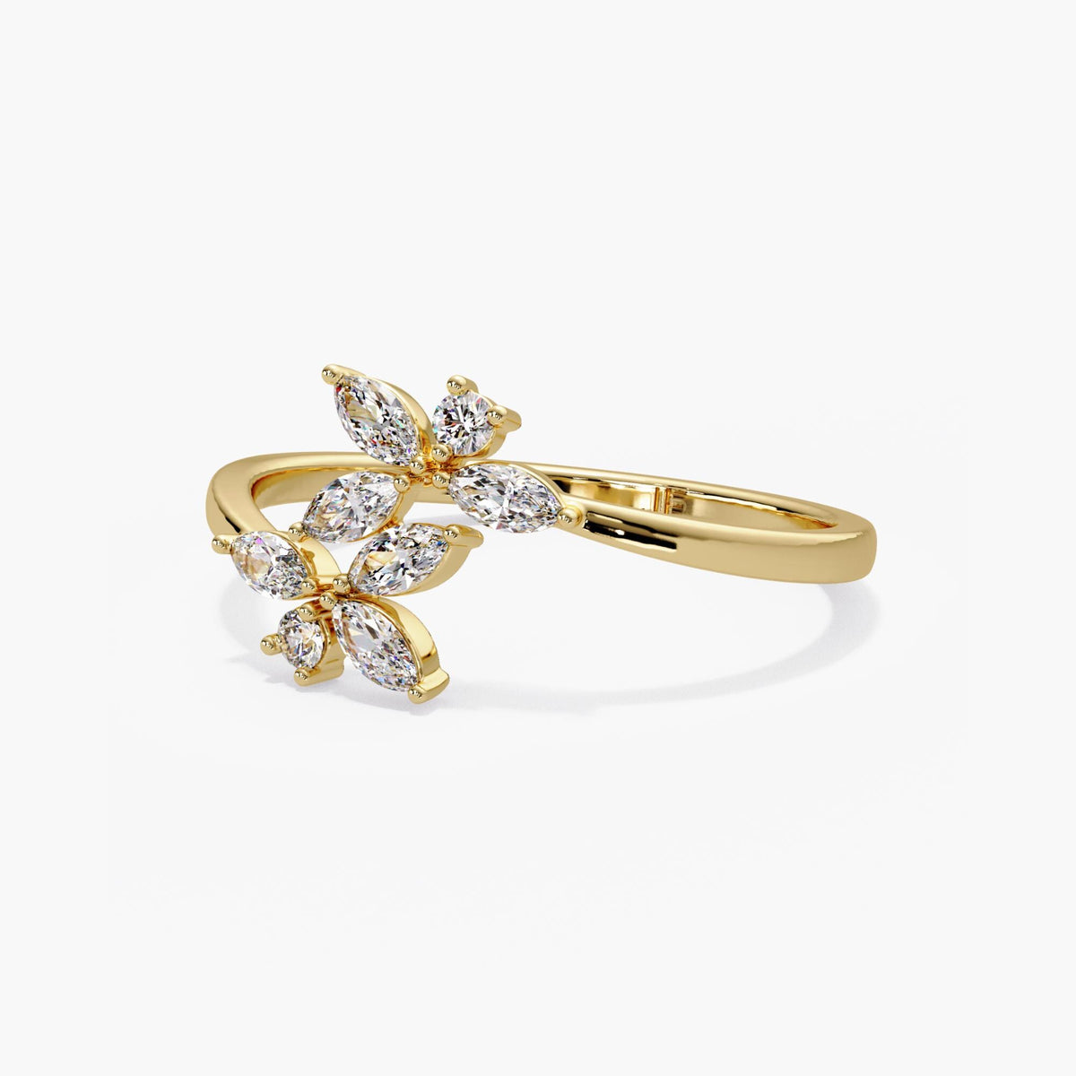 marquise diamond floral ring, marquise cluster bypass ring, floral diamond ring gold, leaf diamond bypass ring, marquise lab diamond ring, gold floral diamond ring, diamond leaf ring gold, bypass diamond ring marquise, everyday diamond ring gold, modern floral diamond ring, gift for her diamond ring