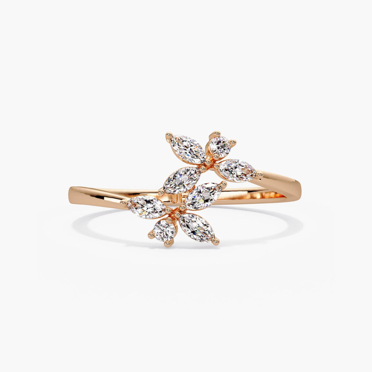 marquise diamond floral ring, marquise cluster bypass ring, floral diamond ring gold, leaf diamond bypass ring, marquise lab diamond ring, gold floral diamond ring, diamond leaf ring gold, bypass diamond ring marquise, everyday diamond ring gold, modern floral diamond ring, gift for her diamond ring