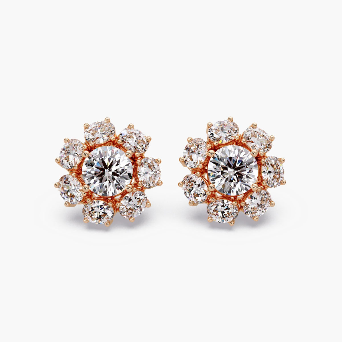 14K Gold Diamond Blossom Stud / Diamond Earring Cluster Yellow Gold / Lab Grown Diamond Earrings Halo / Lab Diamond Statement Earrings / Diamond Stud Earrings Bride / Lab Diamond Earrings Wedding / Ladies Diamond 14Kt Earrings