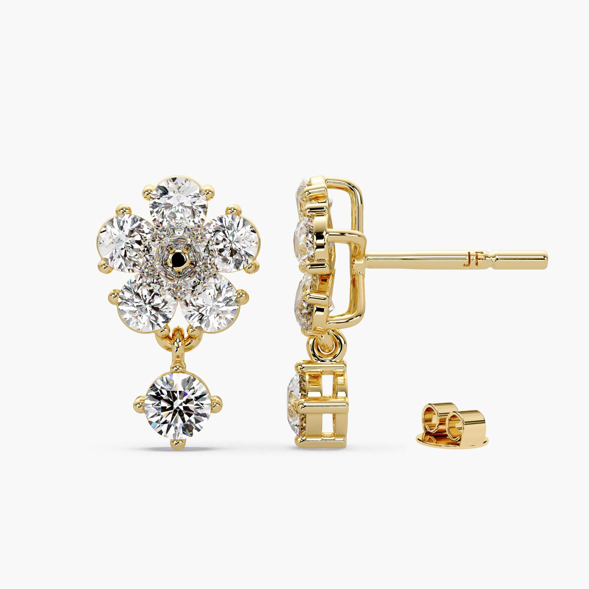 14K Gold Lab Diamond flower cluster earrings / floral diamond drop earrings / diamond drop earrings / 14k gold bridal earrings / wedding diamond earrings / gold flower diamond studs / 1.5ct diamond earrings / cluster diamond earrings / pear diamond earrings / gold diamond earrings / statement diamond earrings / pear drop earrings 14k gold