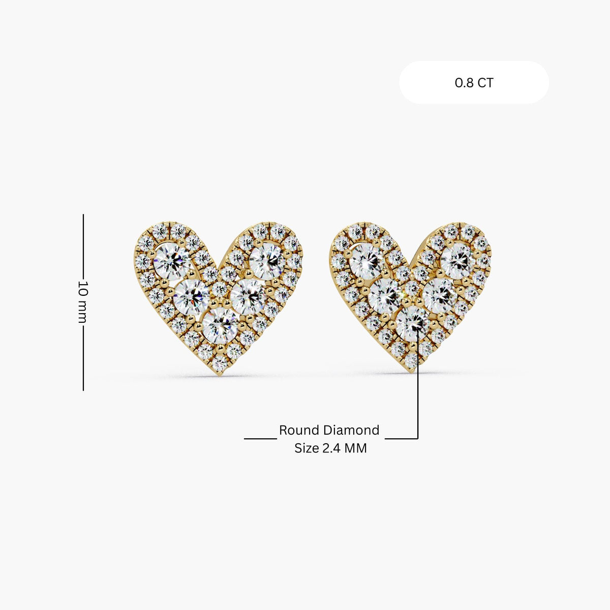 Heart Earring Gold Diamond / Diamond Heart Shaped Earring / Diamond Heart Studs / Heart Cut Earrings / Love Earrings