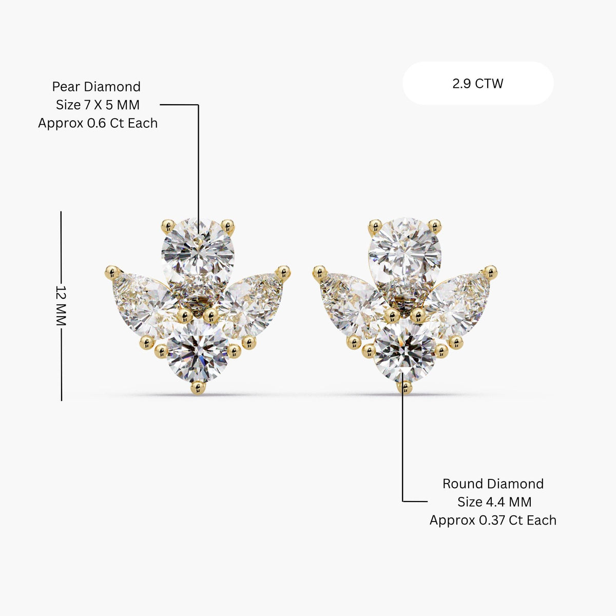3ctw diamond cluster earrings / pear diamond studs / lab grown diamond earrings / floral diamond studs / 14k gold diamond earrings / statement diamond studs / cluster stud earrings / pear round diamond earrings / luxury diamond earrings / anniversary diamond gift