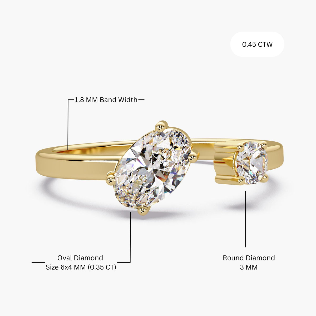 toi et moi lab diamond ring, two stone lab diamond ring, tilted oval lab diamond ring, oval round diamond two stone ring, open lab diamond ring 14k gold, bypass lab diamond ring 14k, modern toi et moi engagement ring, dainty two stone diamond ring, low profile lab diamond ring, stackable lab diamond ring 14k gold