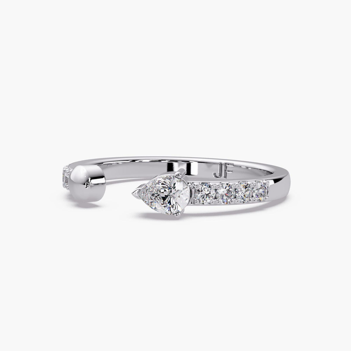 14K Gold Open Cuff Pear Diamond Ring, Lab Diamond Open Ring, Pave Stackable Ring, Dainty Minimal Gold Ring, 2mm Gold and Diamond Band