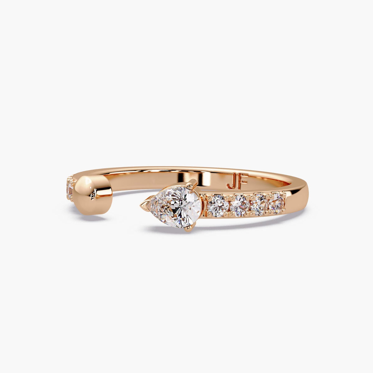 14K Gold Open Cuff Pear Diamond Ring, Lab Diamond Open Ring, Pave Stackable Ring, Dainty Minimal Gold Ring, 2mm Gold and Diamond Band