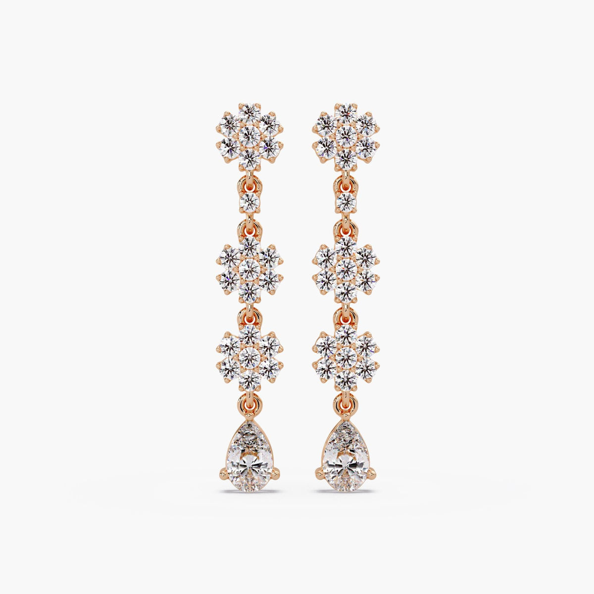 14k Gold Flower Stud / Teardrop Lab Diamonds 2.6 Ct / 2.5 Diamond Dangle / Diamond Dangle Charms /  Drop Earring Gold Diamond Cluster /  Long Diamond Earring in 14K Gold / Womans Diamond Earrings / Bridesmaid Dangly Earrings / Drop Stud Earrings Wedding