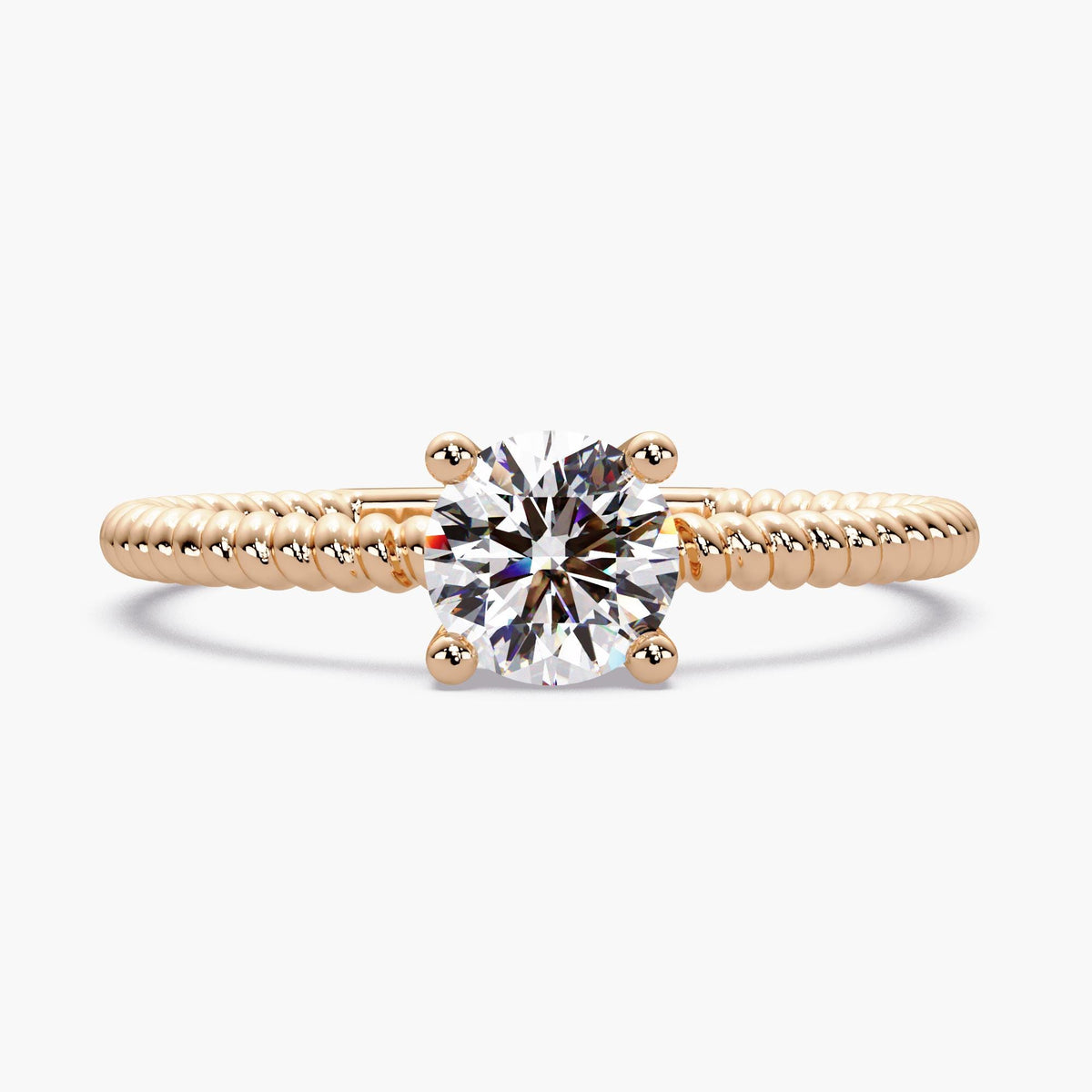 14K Gold Rope Diamond Ring, Twist Band Diamond Ring, Minimalist Stacking Ring, Round Solitaire Ring, Dainty Gold Stack Ring