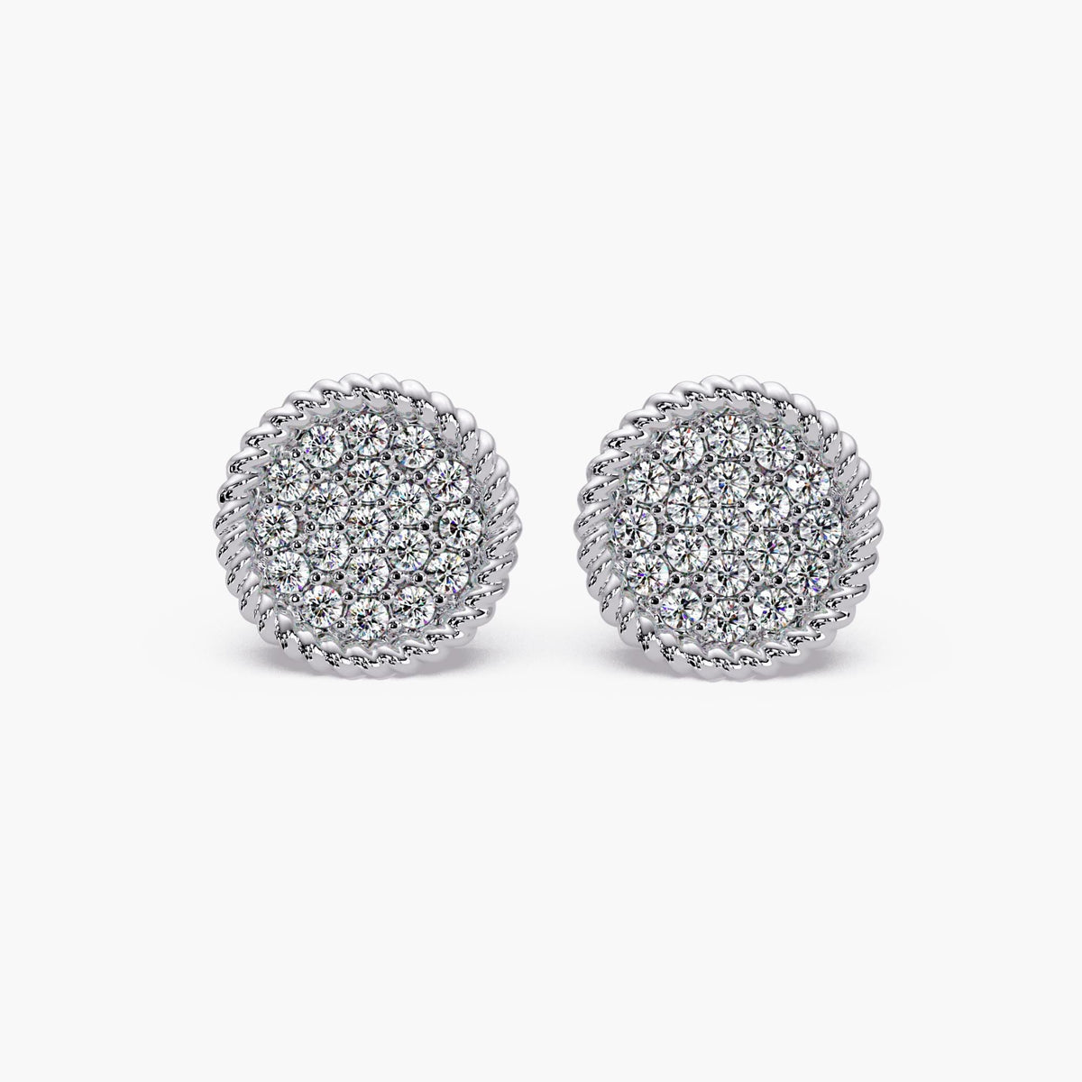 14K Gold Diamond Pave Disc Stud Earrings, 8.5mm Natural Diamond Cluster