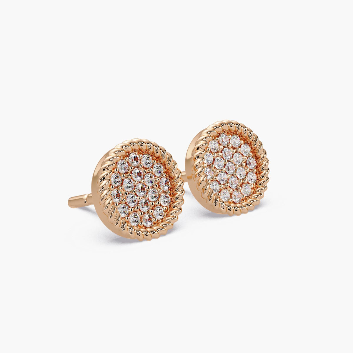 14K Gold Diamond Pave Disc Stud Earrings, 8.5mm Natural Diamond Cluster