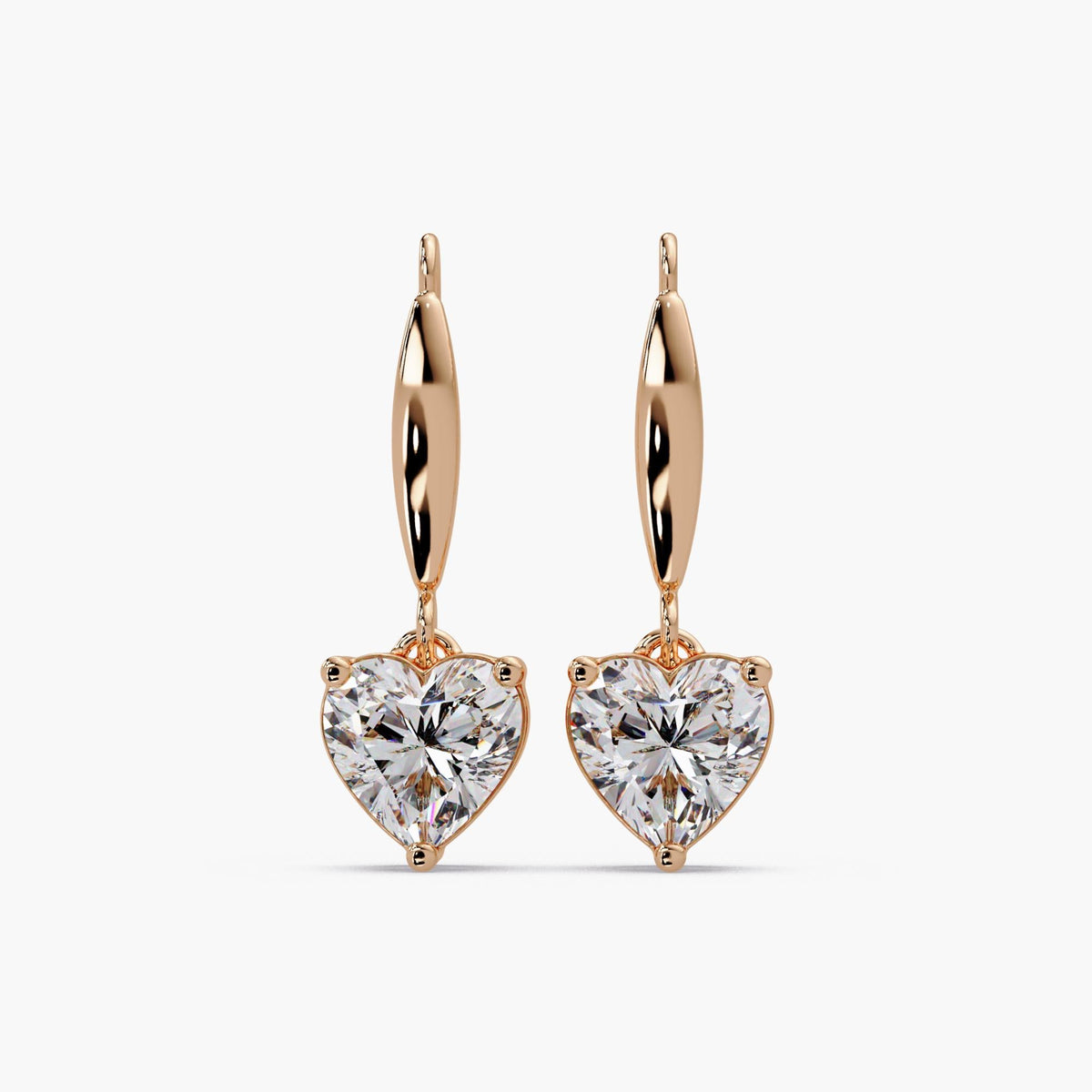 rose gold heart diamond dangle earrings heart cut lab diamond earrings