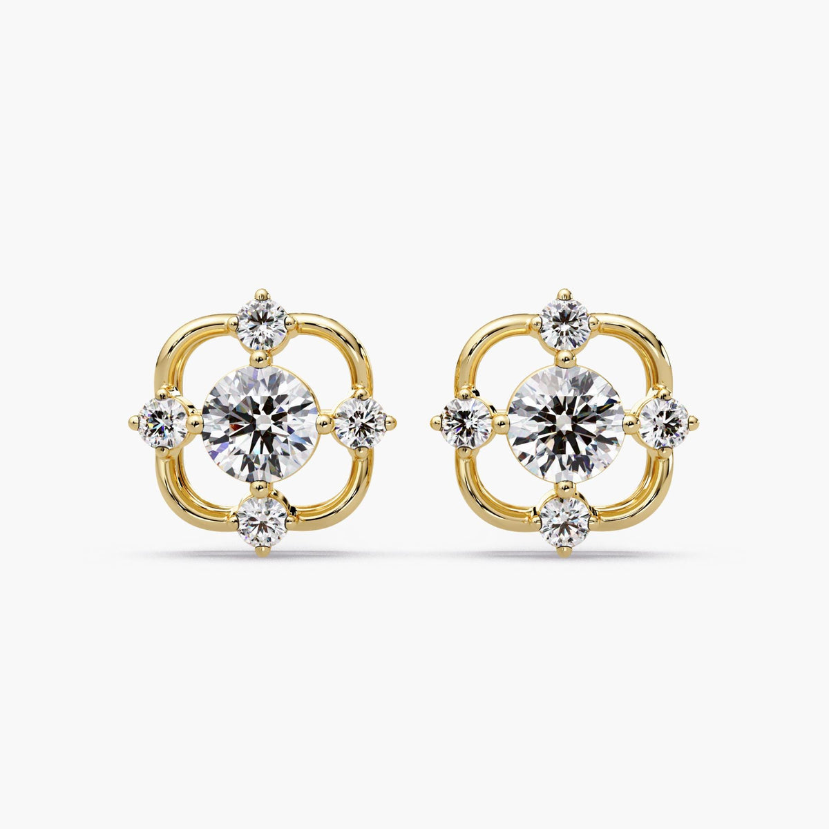 cluster diamond stud earrings 14k gold round lab diamonds floral design