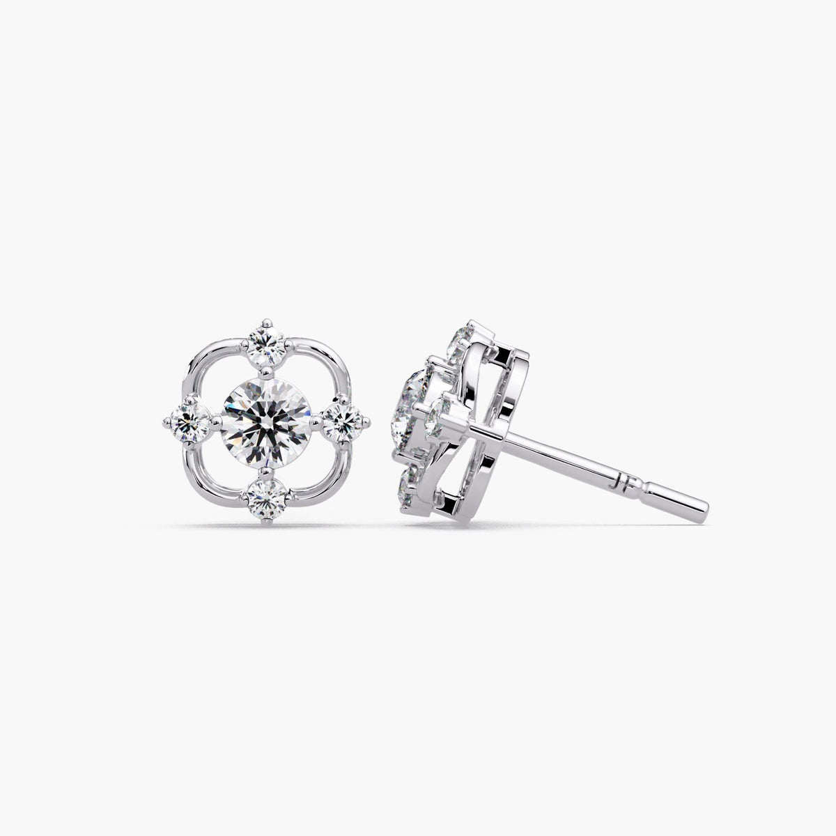white gold diamond cluster stud earrings round lab diamonds