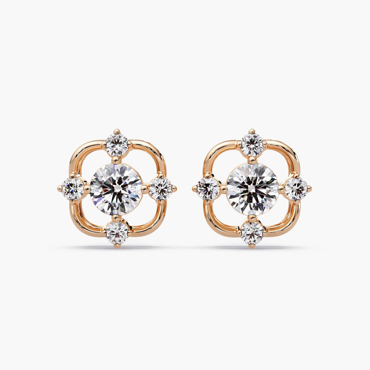 rose gold cluster diamond studs dainty floral earrings
