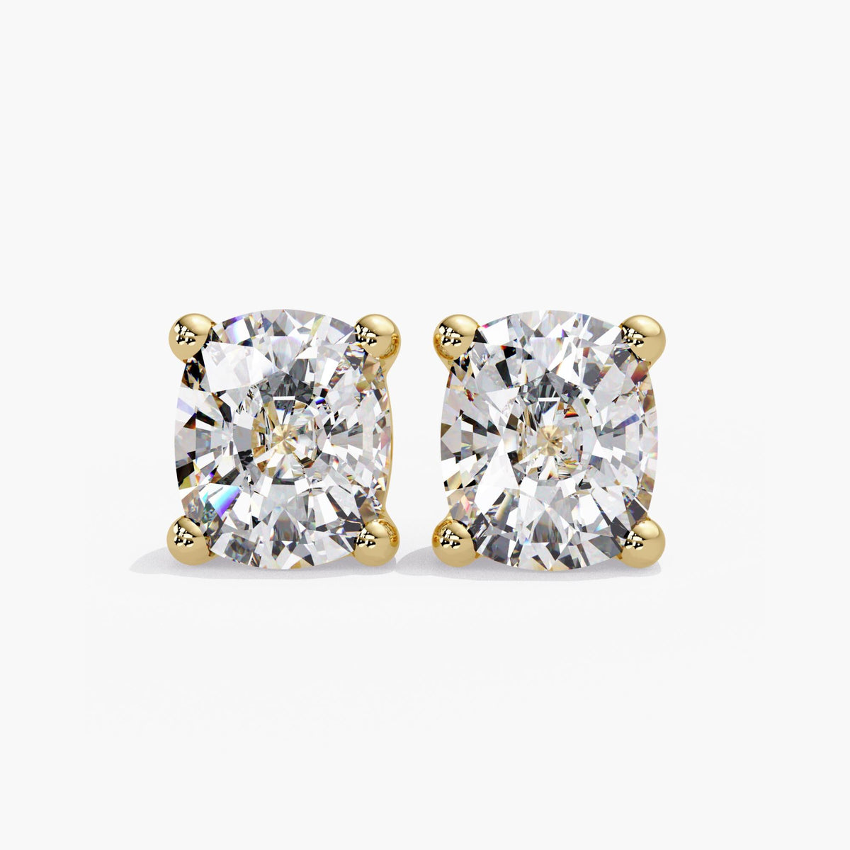 14K Gold Elongated Cushion Lab Diamond Stud Earrings, 2 & 3 CTW IGI Certified