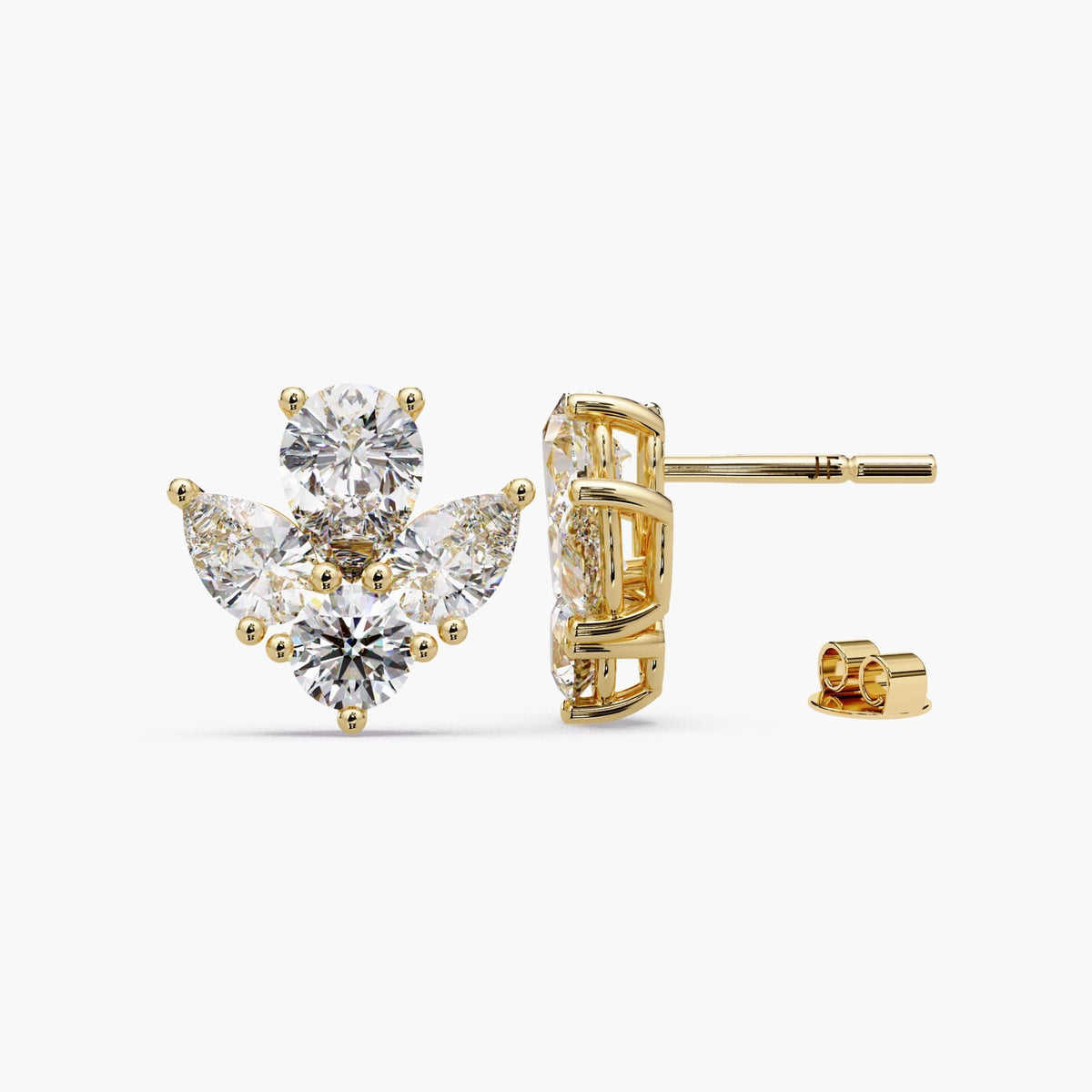 3ctw diamond cluster earrings / pear diamond studs / lab grown diamond earrings / floral diamond studs / 14k gold diamond earrings / statement diamond studs / cluster stud earrings / pear round diamond earrings / luxury diamond earrings / anniversary diamond gift