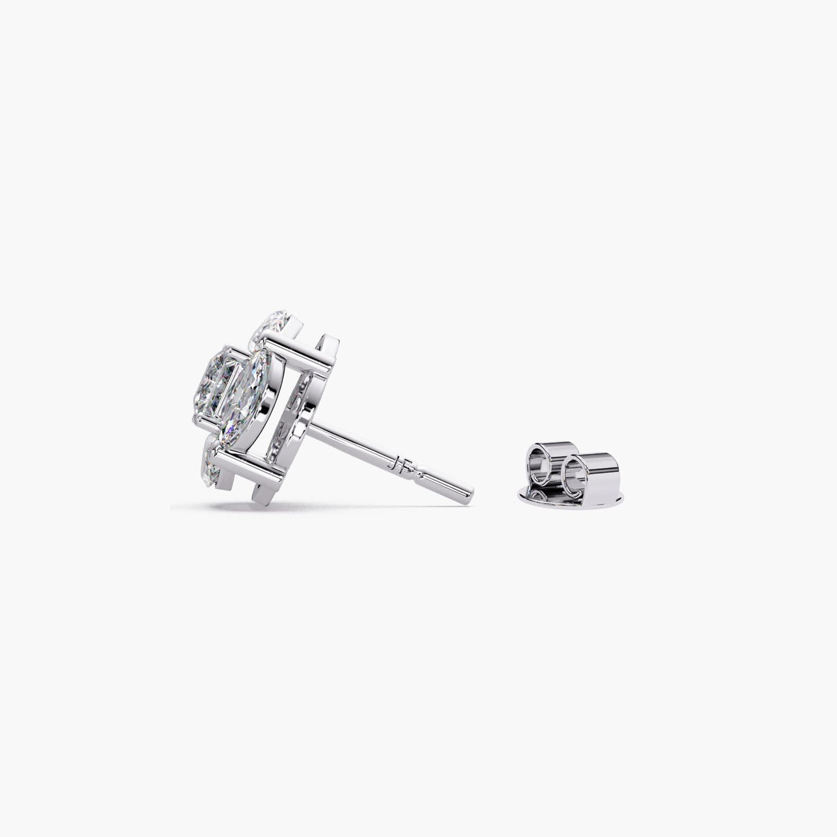 14K white gold diamond cluster studs / diamond cluster earrings large / square diamond illusion earrings / lab diamond illusion earrings / cluster lab grown diamond earrings / princess cut earrings women