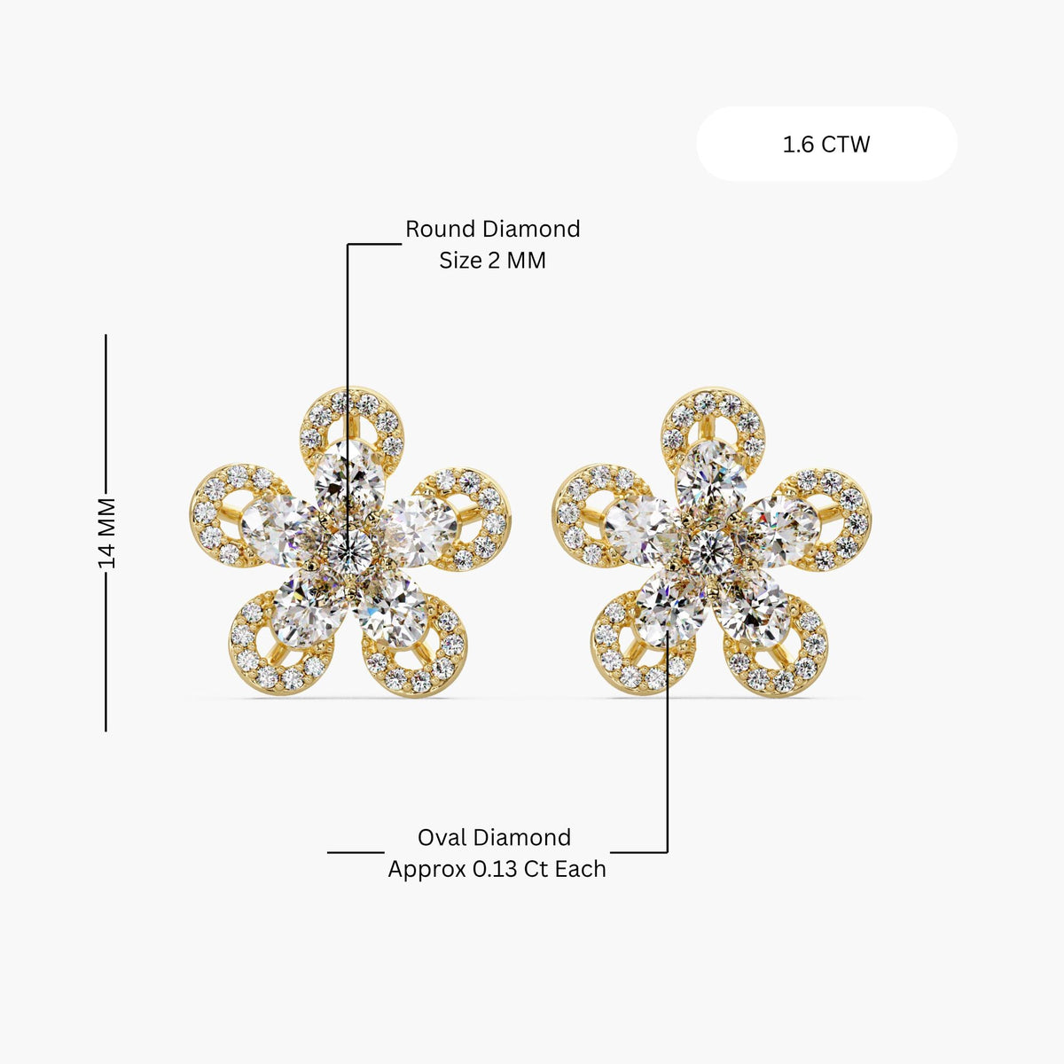 cluster flower earrings 14k gold / flower diamond earrings yellow gold / flower earring diamond / 14k floral earring / 14k gold earrings daisy