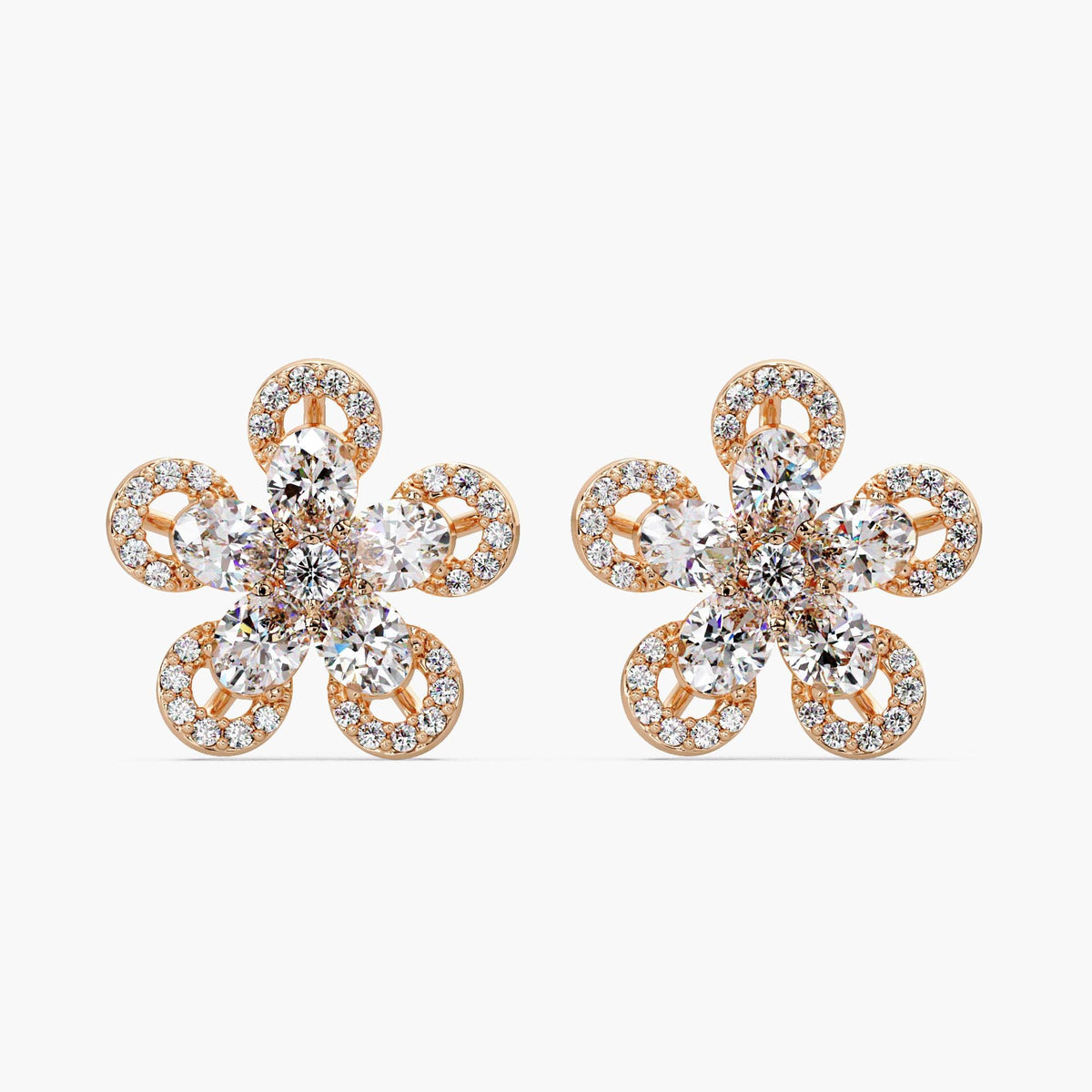 cluster flower earrings 14k rose gold / flower diamond earrings rose gold / flower earring diamond / 14k floral earring / 14k gold earrings daisy