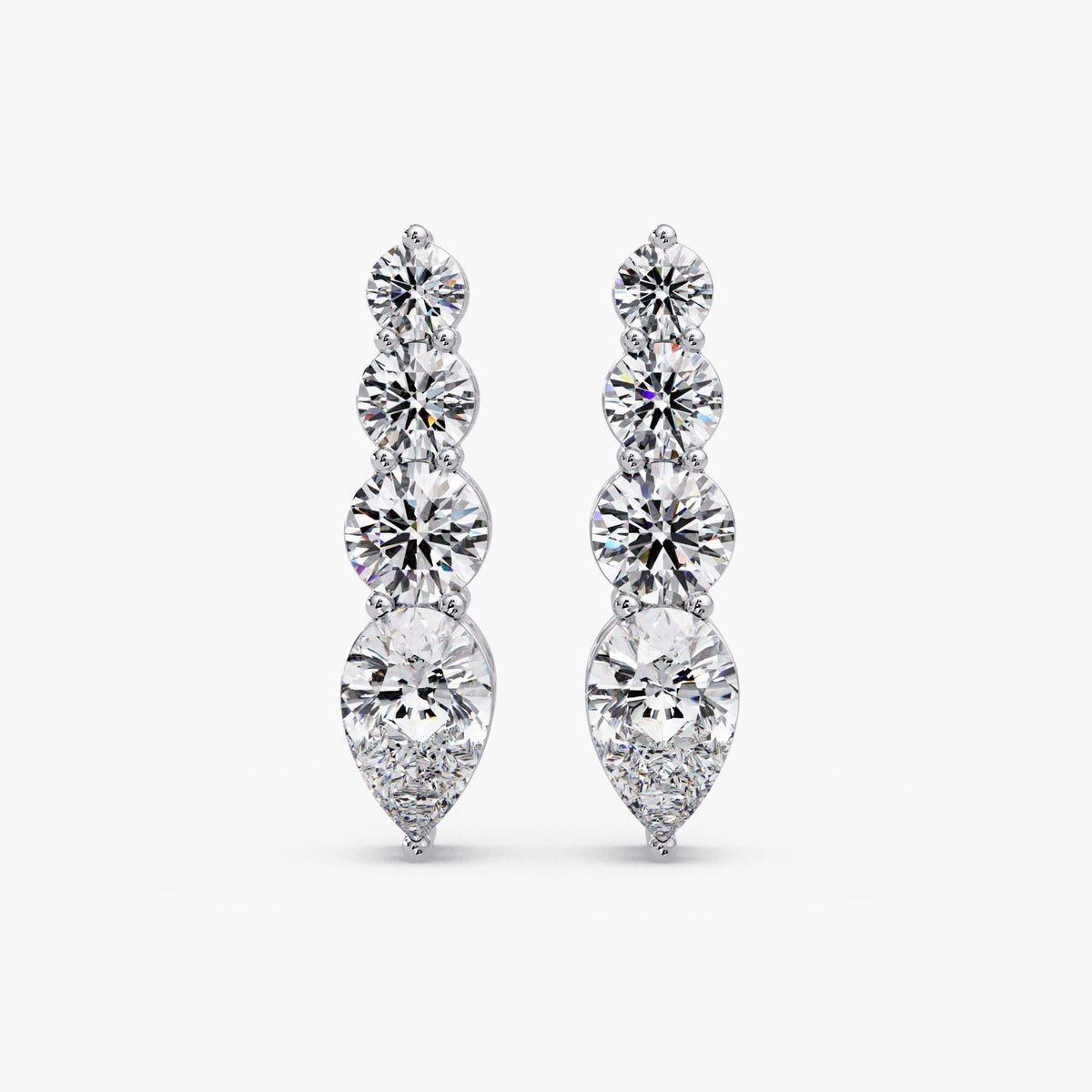 1 CT Pear and Round Lab Diamond Bar Stud Earrings, 14K Gold