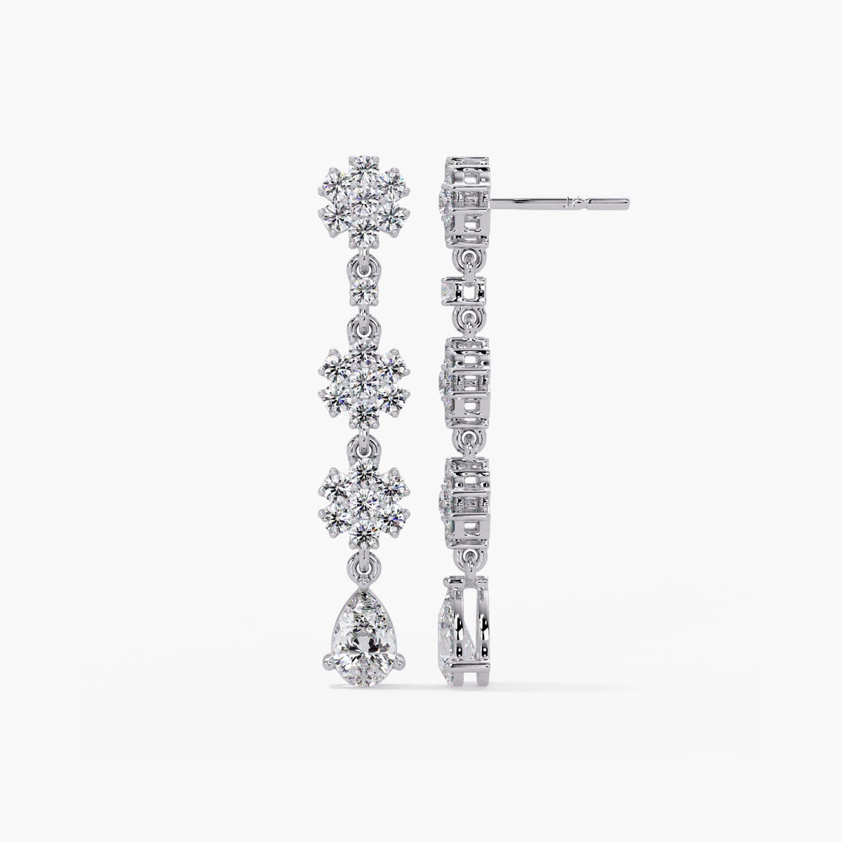 14k Gold Flower Stud / Teardrop Lab Diamonds 2.6 Ct / 2.5 Diamond Dangle / Diamond Dangle Charms /  Drop Earring Gold Diamond Cluster /  Long Diamond Earring in 14K Gold / Womans Diamond Earrings / Bridesmaid Dangly Earrings / Drop Stud Earrings Wedding