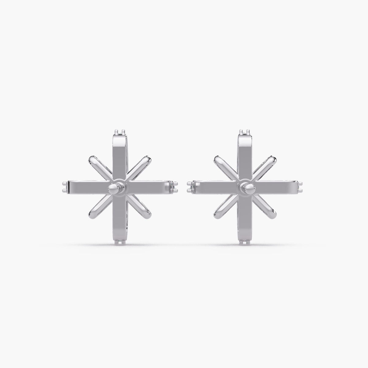 14K white gold natural diamond star stud earrings, pave set round diamonds in starburst design