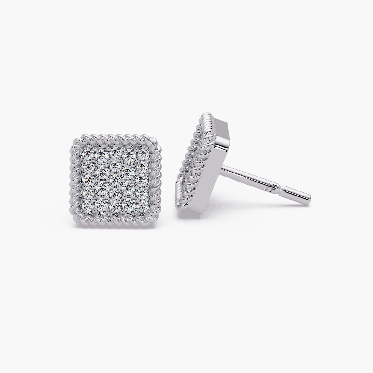 14K Gold Square Diamond Stud Earrings, Micro Pavé Cluster Diamond Studs, Natural Diamond Earrings