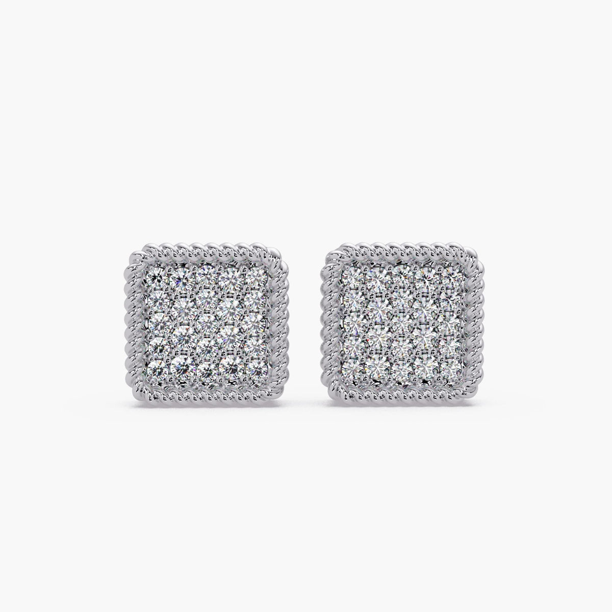 14K Gold Square Diamond Stud Earrings, Micro Pavé Cluster Diamond Studs, Natural Diamond Earrings