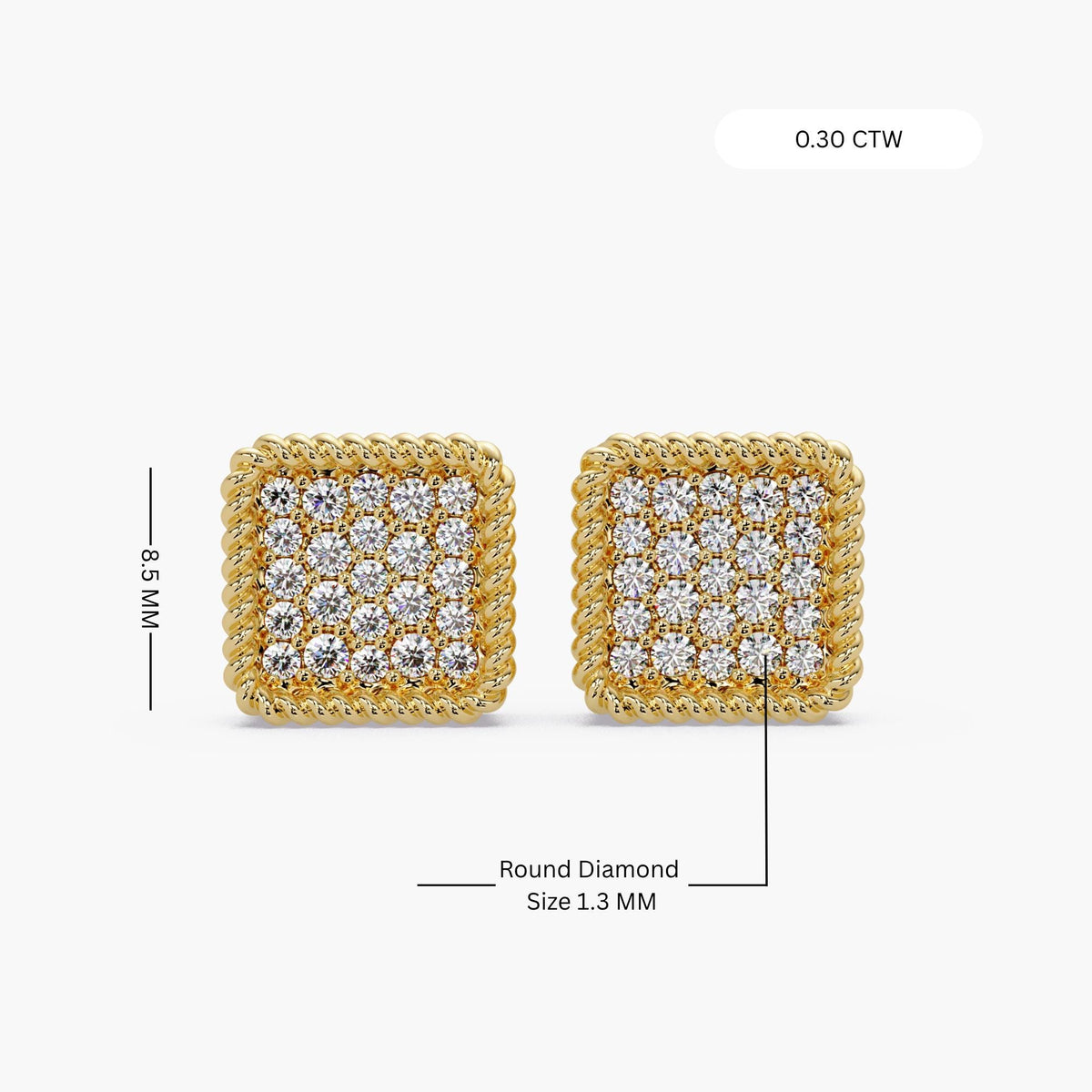 14K Gold Square Diamond Stud Earrings, Micro Pavé Cluster Diamond Studs, Natural Diamond Earrings