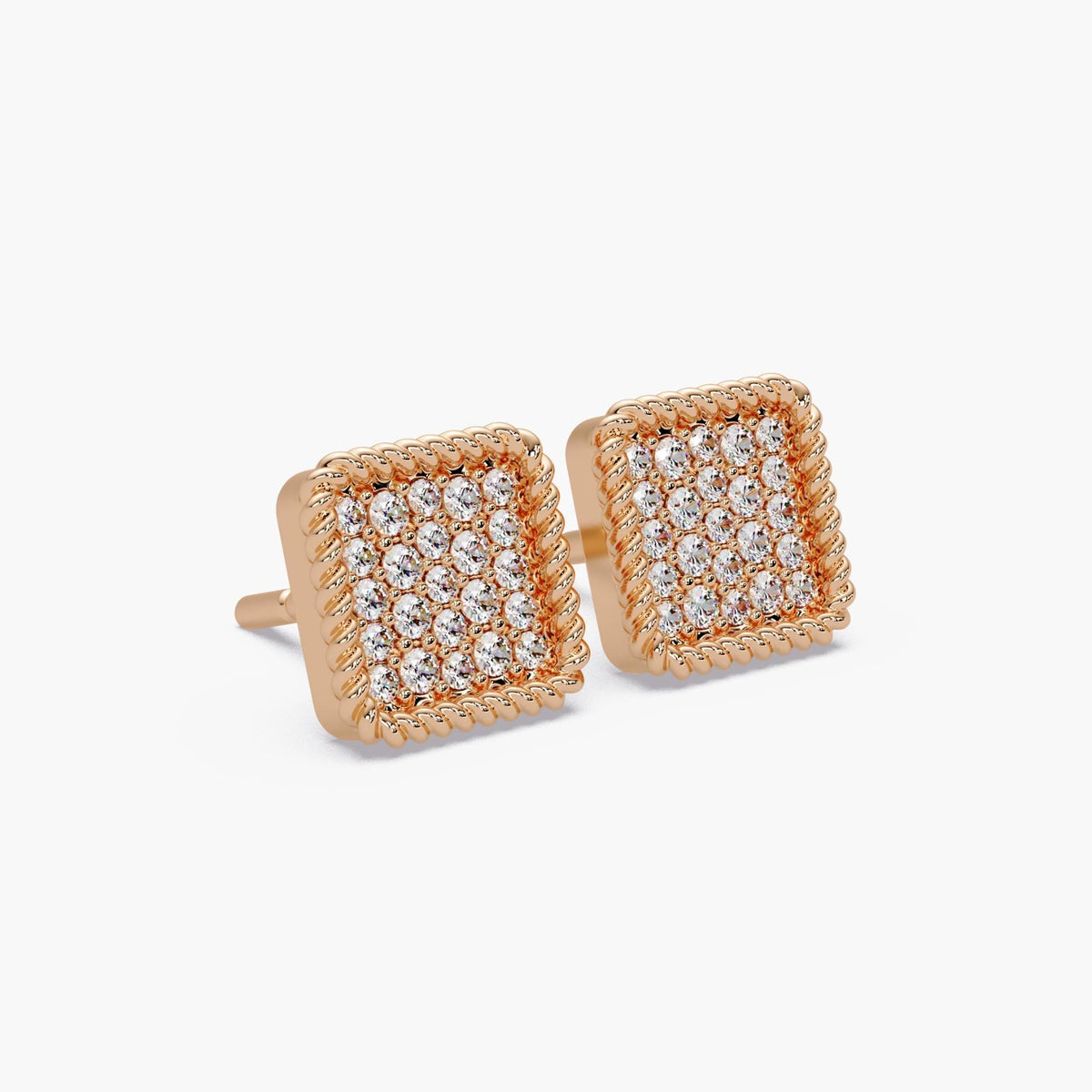 14K Gold Square Diamond Stud Earrings, Micro Pavé Cluster Diamond Studs, Natural Diamond Earrings