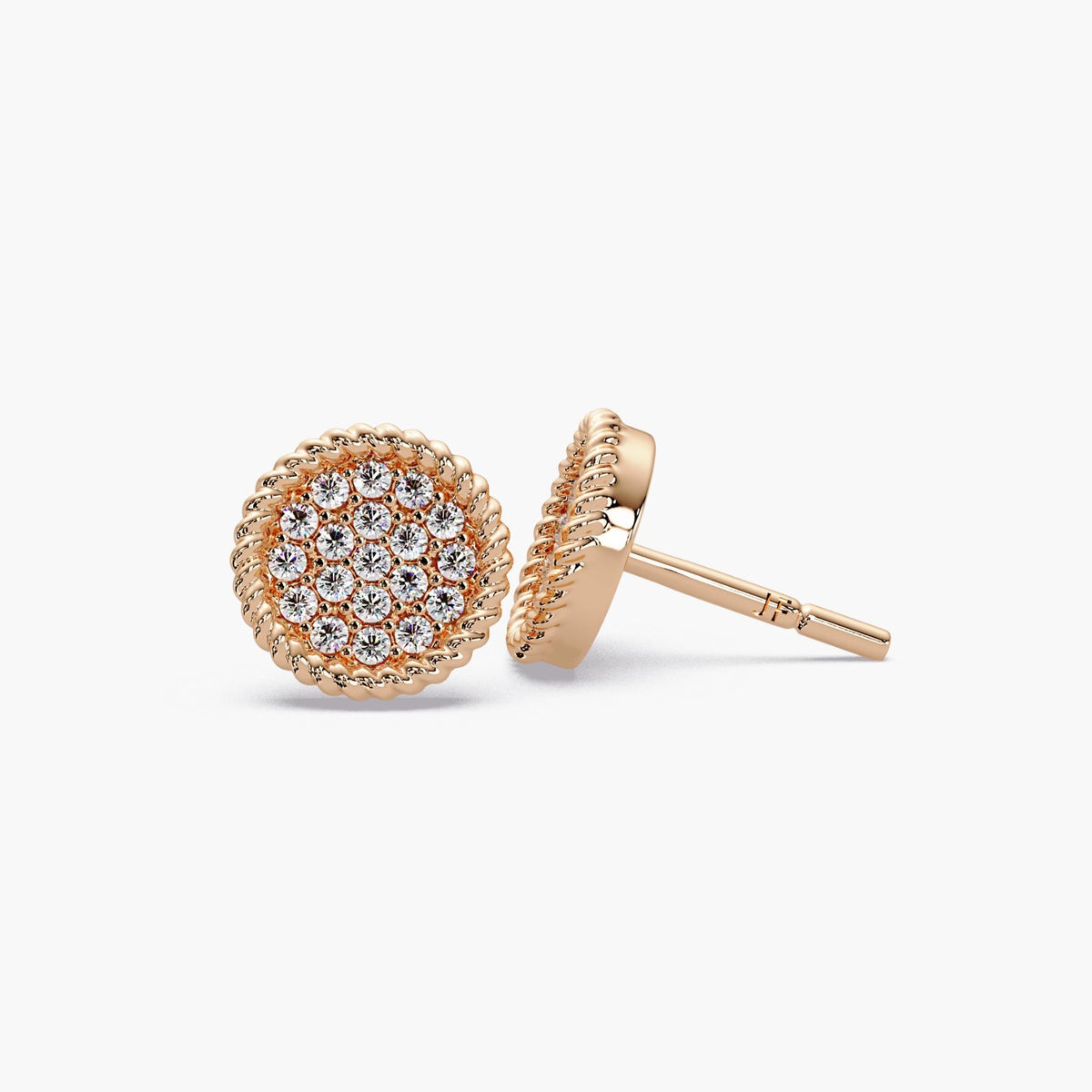 14K Gold Diamond Pave Disc Stud Earrings, 8.5mm Natural Diamond Cluster