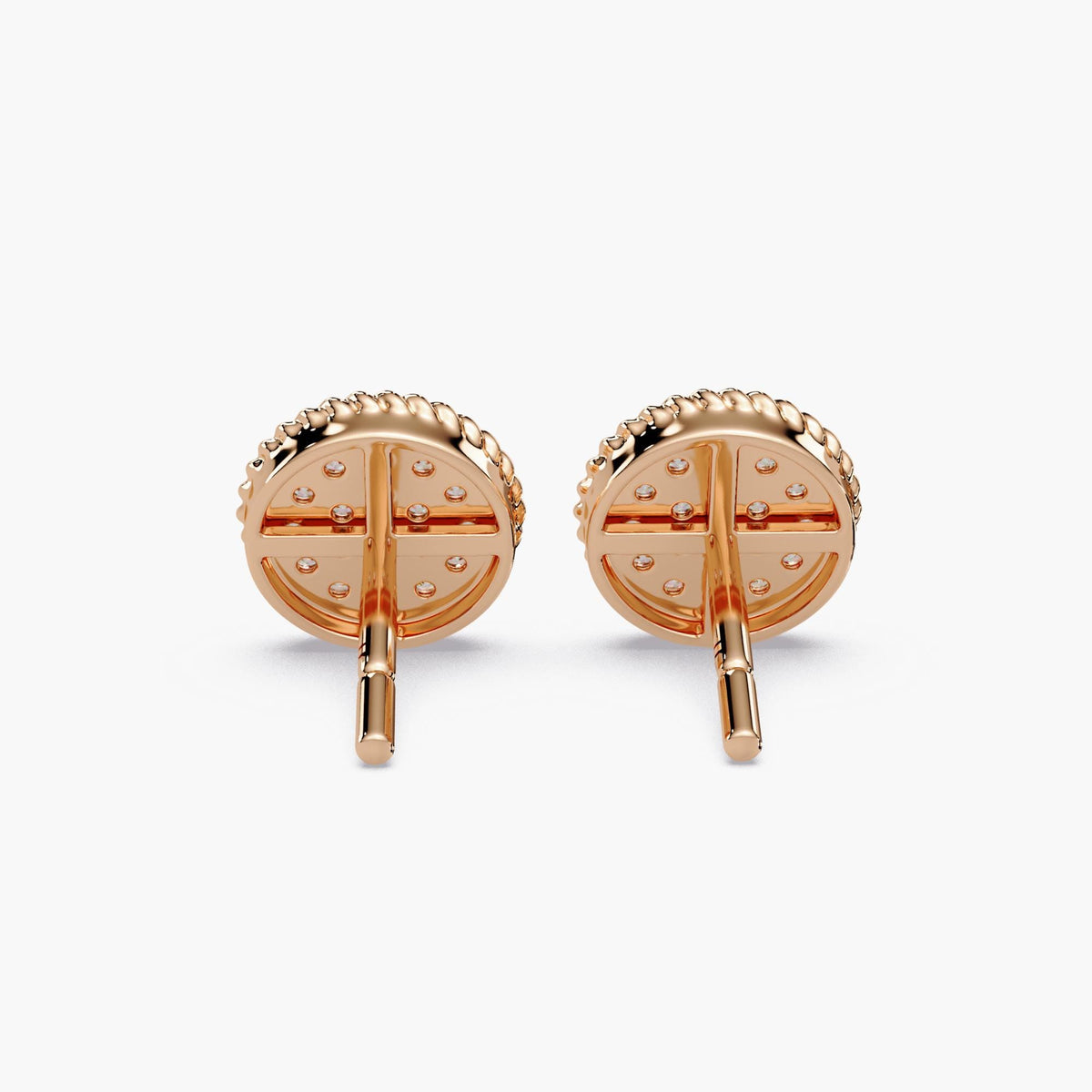 14K Gold Diamond Pave Disc Stud Earrings, 8.5mm Natural Diamond Cluster