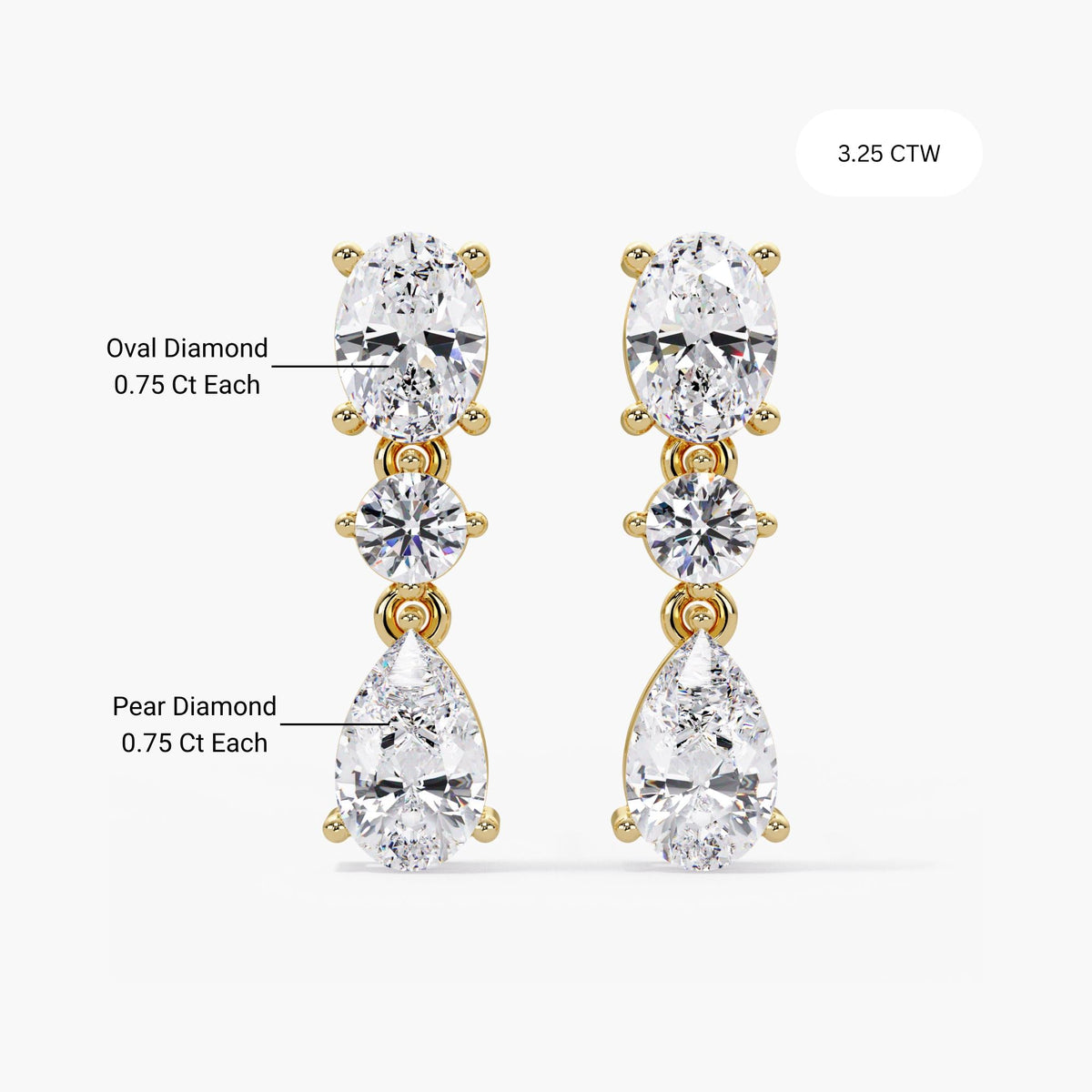 multishape Lab grown diamond teardrop earrings in 14K gold dangle style. Statement Diamond Earrings