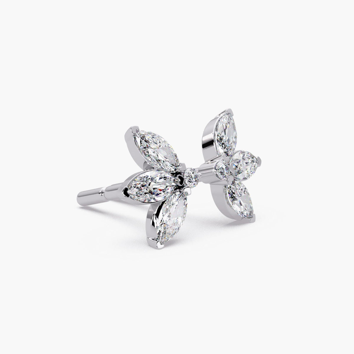 14k white gold marquise diamond stud earrings / marquise cluster diamond studs white gold / floral diamond stud earrings white gold / lab grown diamond flower studs white gold / dainty white gold diamond studs