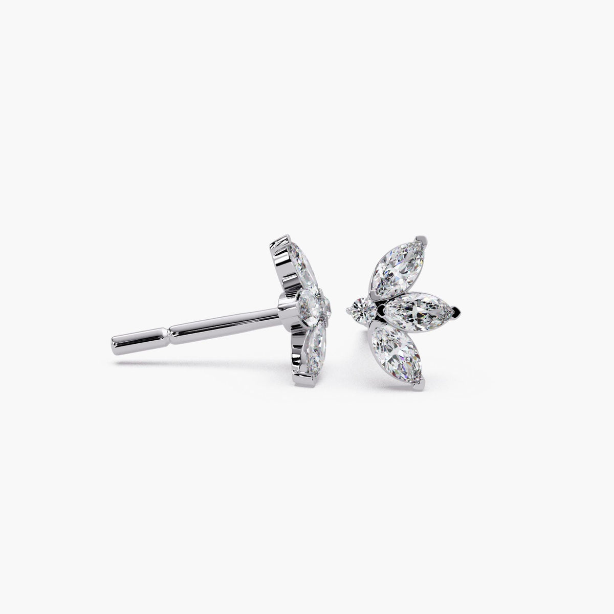 14k white gold marquise diamond stud earrings / marquise cluster diamond studs white gold / floral diamond stud earrings white gold / lab grown diamond flower studs white gold / dainty white gold diamond studs