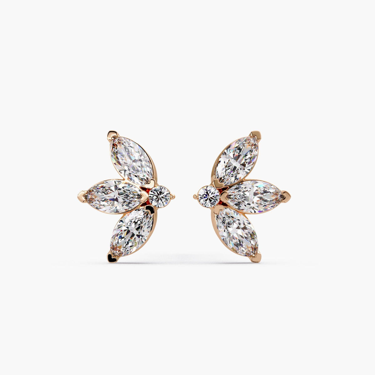14k rose gold marquise diamond stud earrings / marquise cluster diamond studs rose gold / floral diamond stud earrings rose gold / lab grown diamond flower studs rose gold / dainty rose gold diamond studs