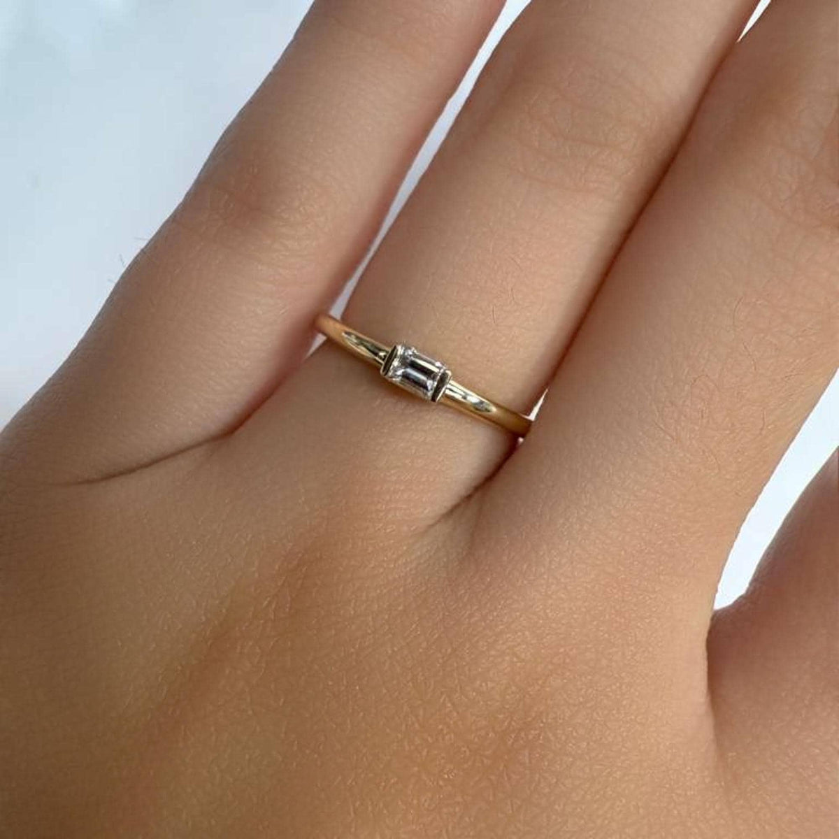 0.10 CT Baguette Natural Diamond Ring, 14k Gold Band Ring, Dainty Diamond Ring, Half Bezel Setting Baguette Ring, Promise Ring, Stacking