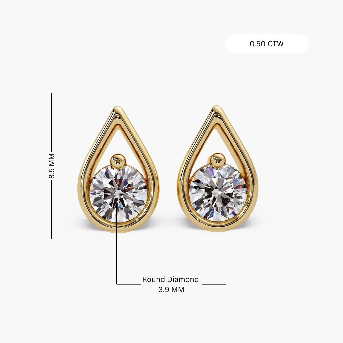 14k gold diamond stud earrings side view / floating diamond stud earrings / teardrop gold diamond earrings