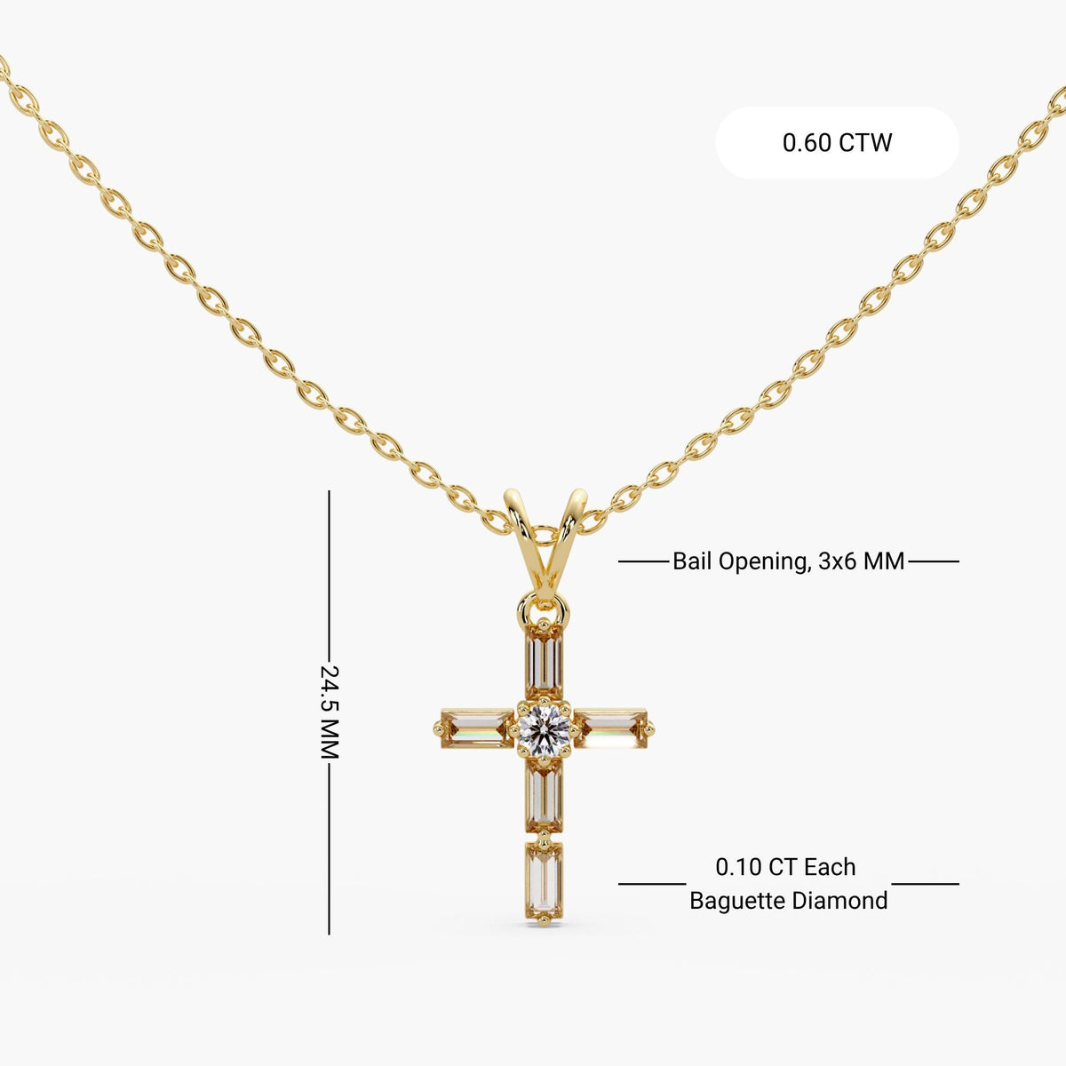 diamond cross pendant size 24.5mm, baguette diamond cross