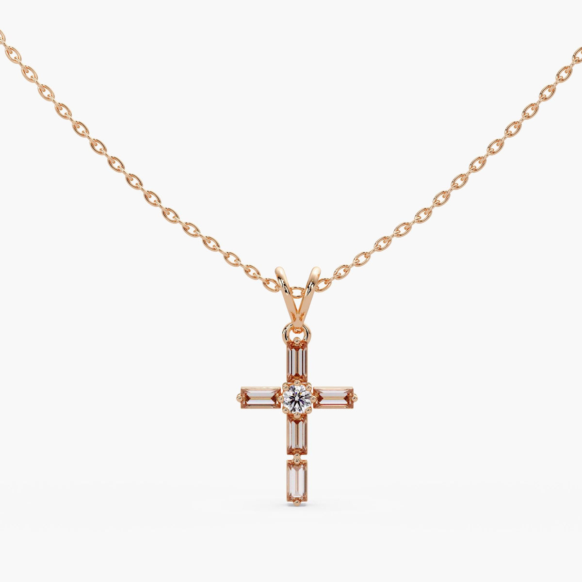 rose gold diamond cross necklace, baguette cross pendant rose gold, dainty diamond cross necklace