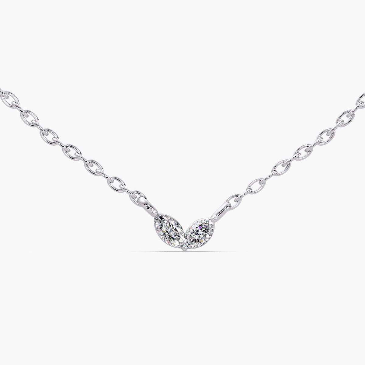 14K Gold Marquise Diamond Necklace, 0.10 CTW Natural Diamond 2 Stone Necklace
