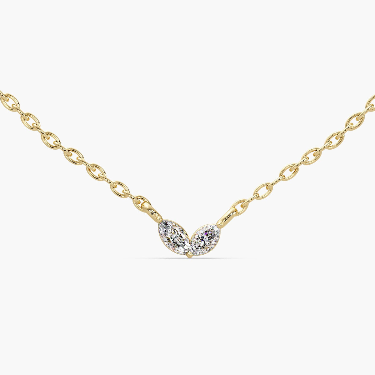 14K Gold Marquise Diamond Necklace, 0.10 CTW Natural Diamond 2 Stone Necklace