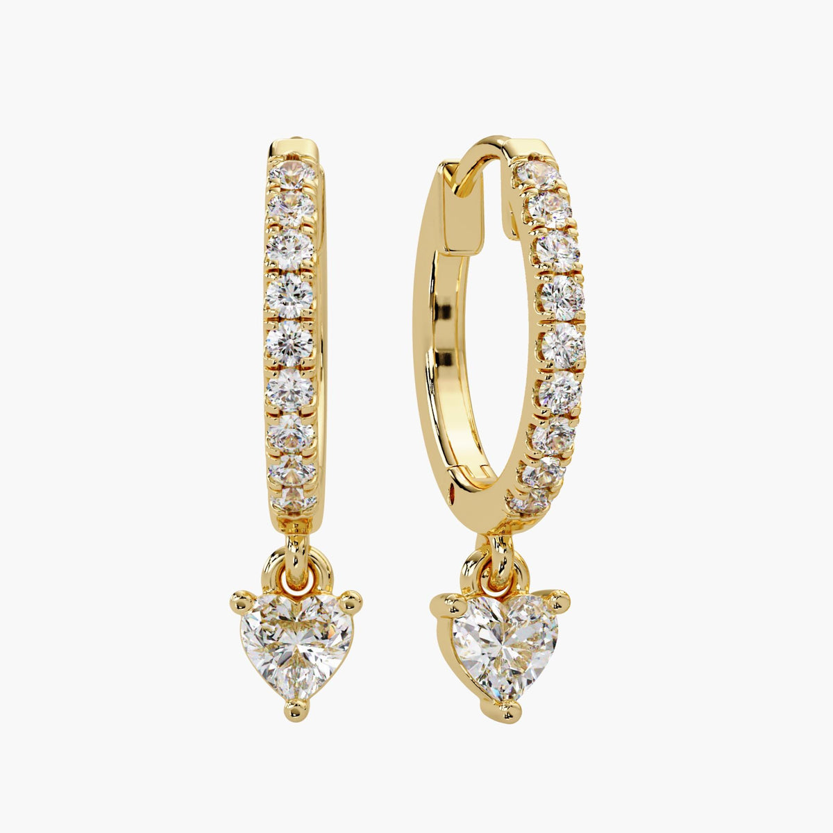 heart diamond huggie earrings / 14k gold heart hoop earrings / lab diamond heart drop huggies / small gold heart hoop earrings 9mm / dainty heart diamond hoops second piercing