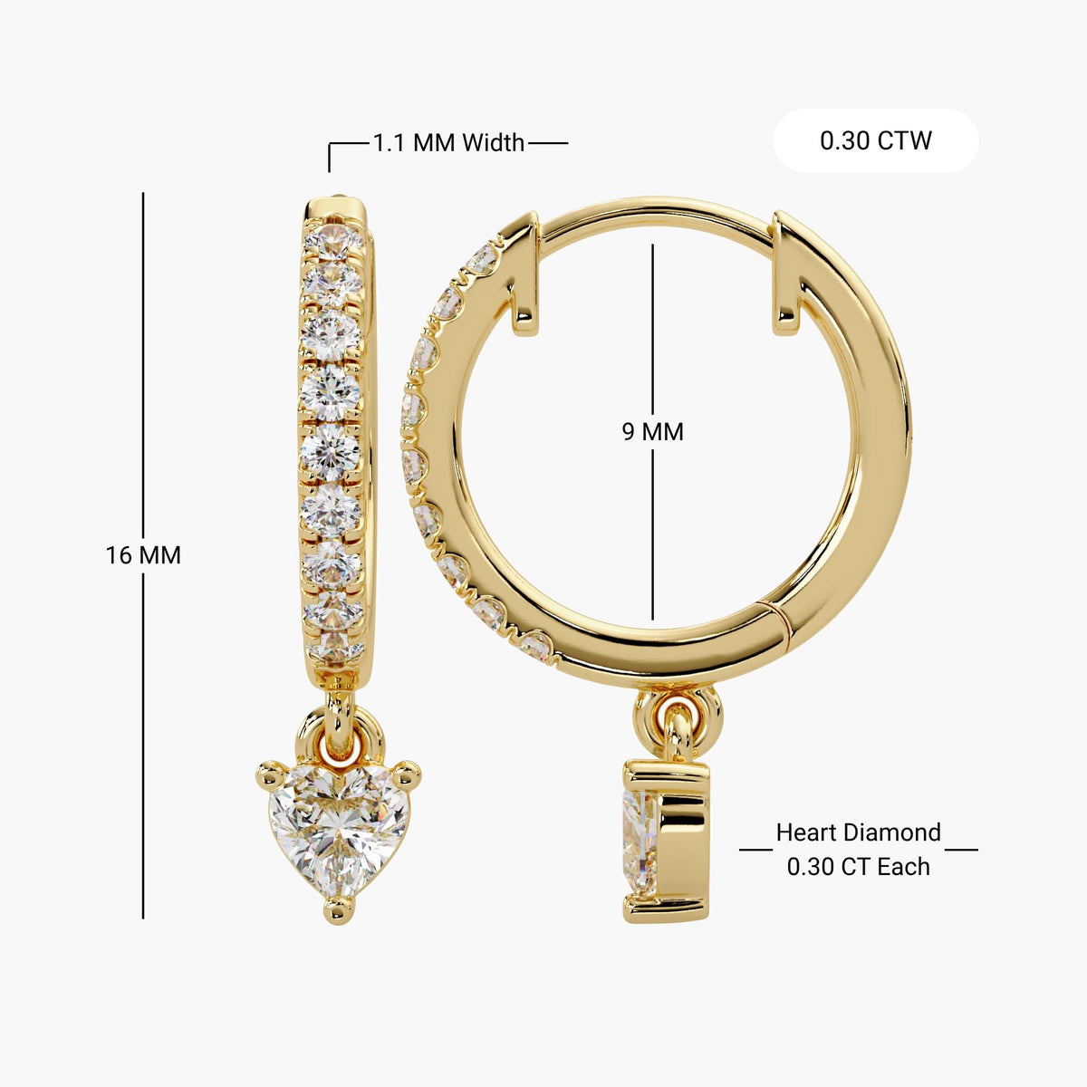 cartilage heart huggie earrings gold / pave heart diamond hoop earrings / hinged gold heart huggie earrings / minimal heart diamond hoops everyday wear