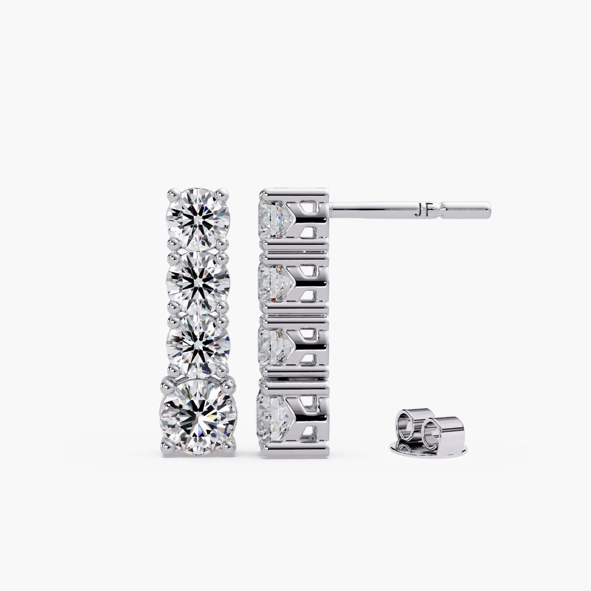 14K white gold diamond line earrings, diamond bar earrings, lab diamond earrings, 14k gold diamond earrings, diamond graduating earrings, linear diamond earrings, round diamond earrings, 1.9 ctw diamond earrings