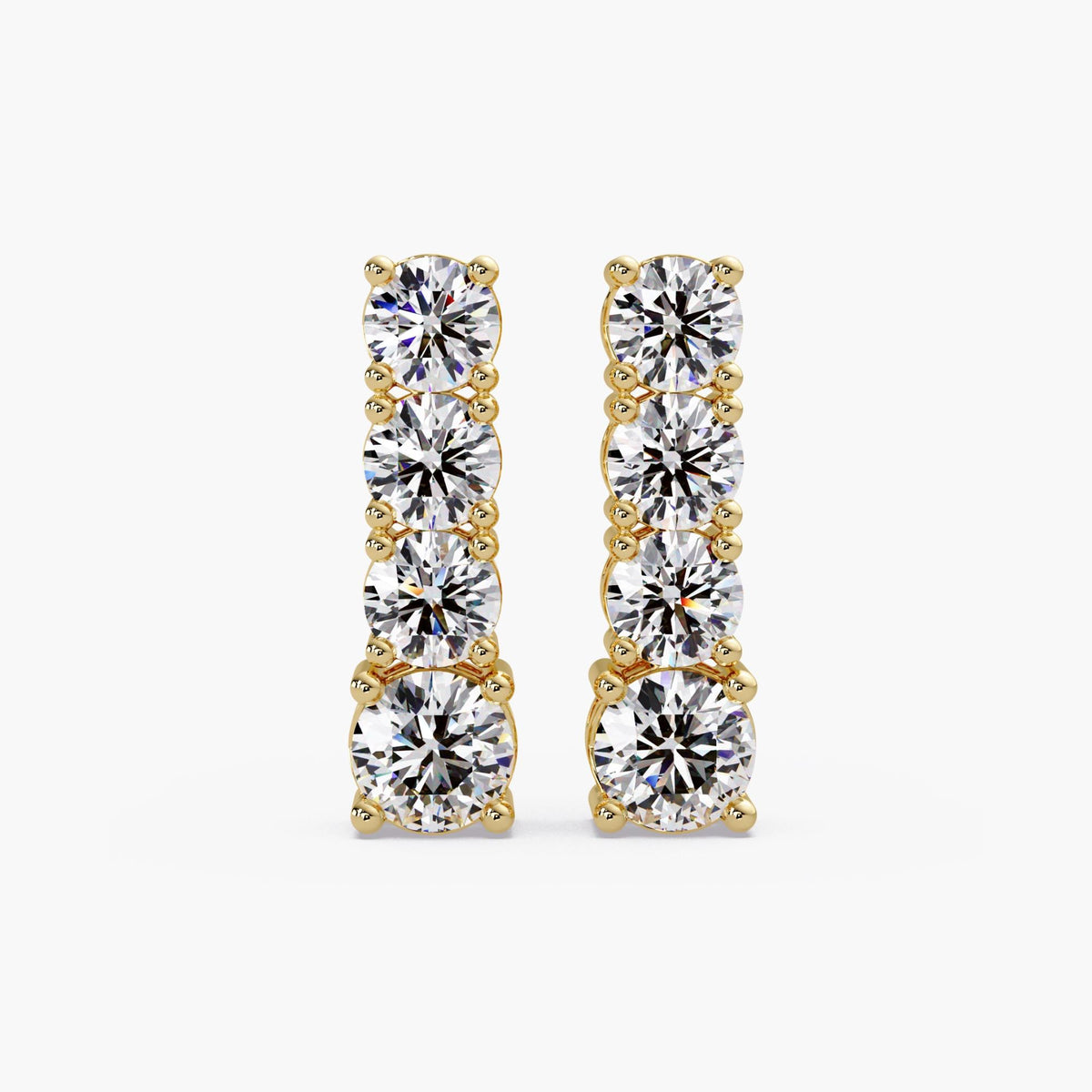 14K gold diamond line earrings, diamond bar earrings, lab diamond earrings, 14k gold diamond earrings, diamond graduating earrings, linear diamond earrings, round diamond earrings, 1.9 ctw diamond earrings