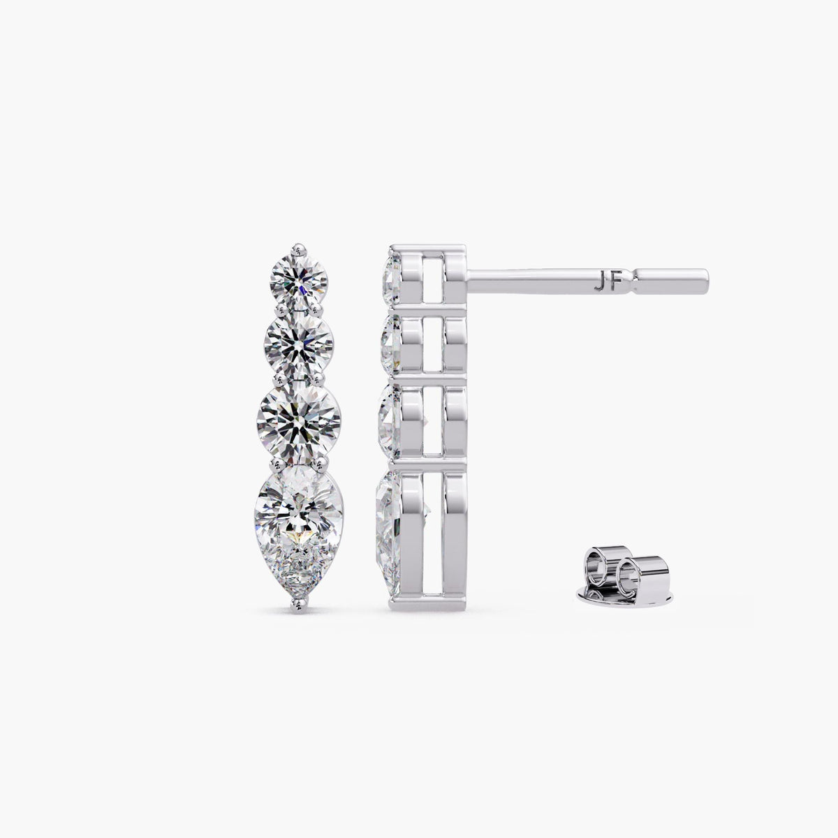 1 CT Pear and Round Lab Diamond Bar Stud Earrings, 14K Gold