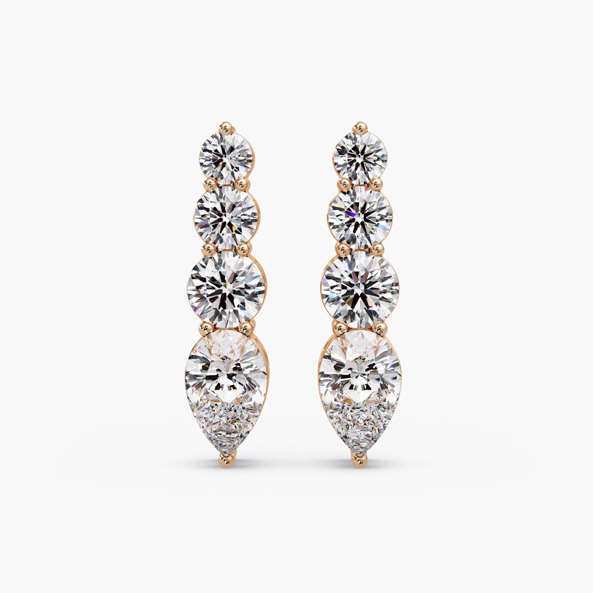 1 CT Pear and Round Lab Diamond Bar Stud Earrings, 14K Gold