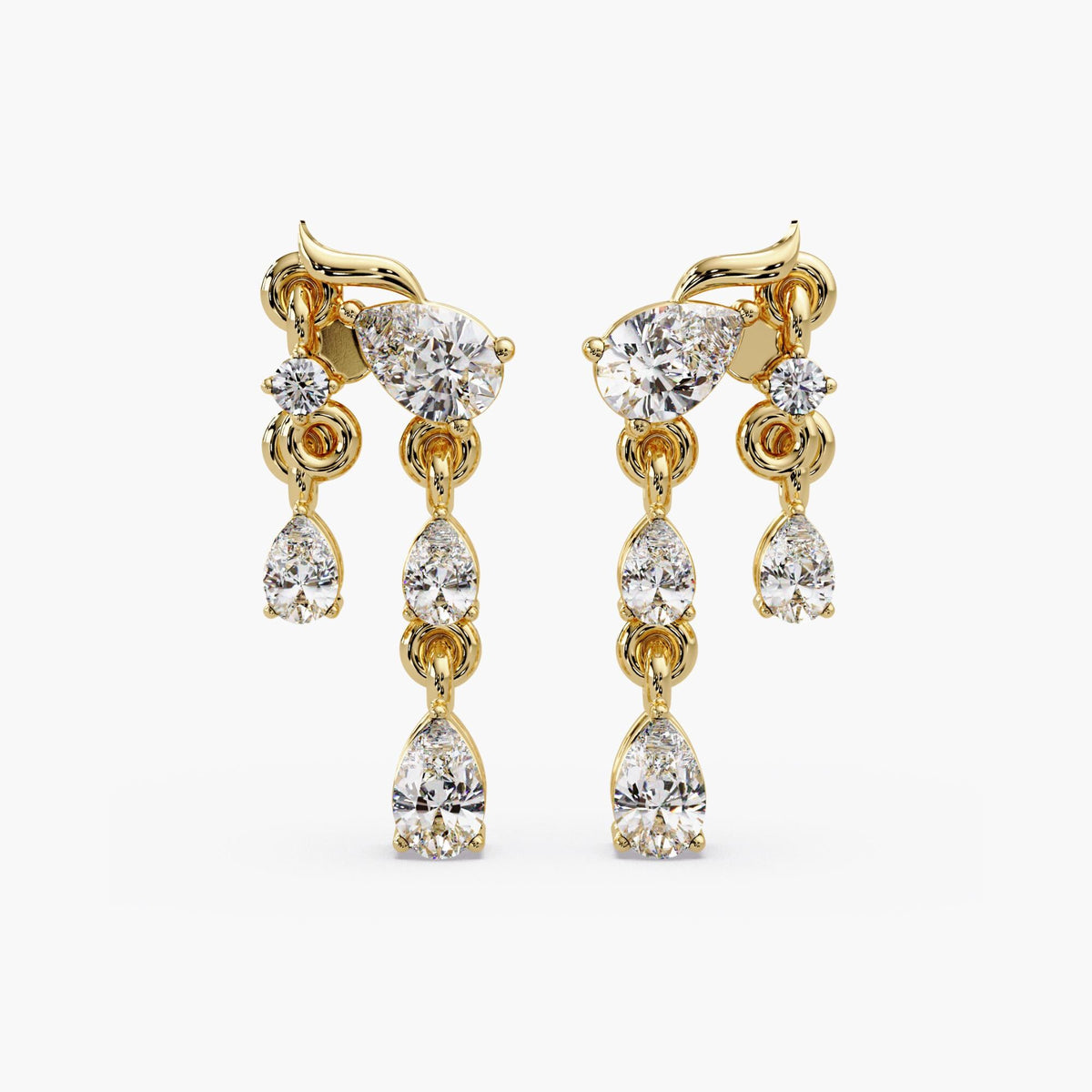 14K gold pear diamond chandelier earrings with lab grown diamonds, elegant drop dangle bridal jewelry, 0.6 ctw