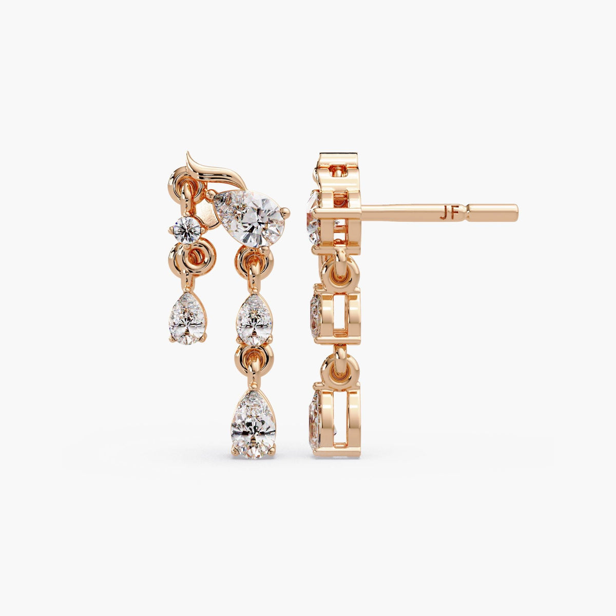 Dainty yet statement 14K gold pear diamond drop earrings, chandelier style lab grown diamond earrings for women