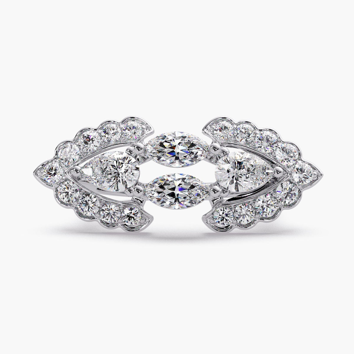 white gold diamond cocktail ring / pear marquise lab diamond ring white gold / cluster statement ring white gold
